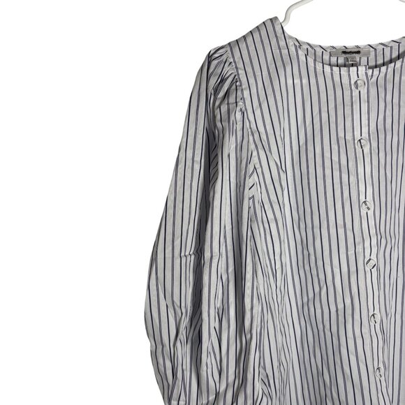 Madewell Puff-Sleeve Button-Up Top in Dark Navy Blue & White Stripe Size 10 NWT! - Picture 3 of 5